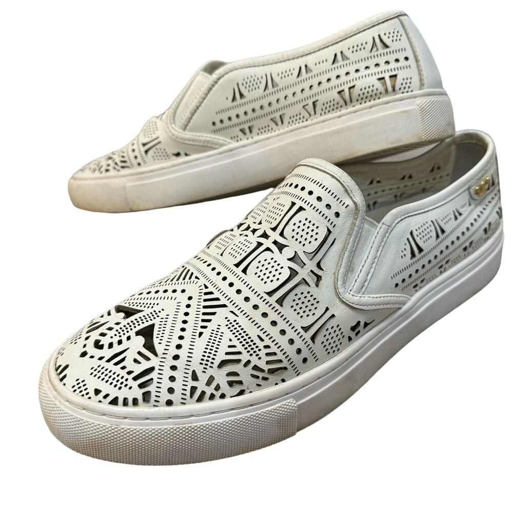 EUC Tory Burch Roselle Laser Cut Leather Slip On Sneakers Size 10